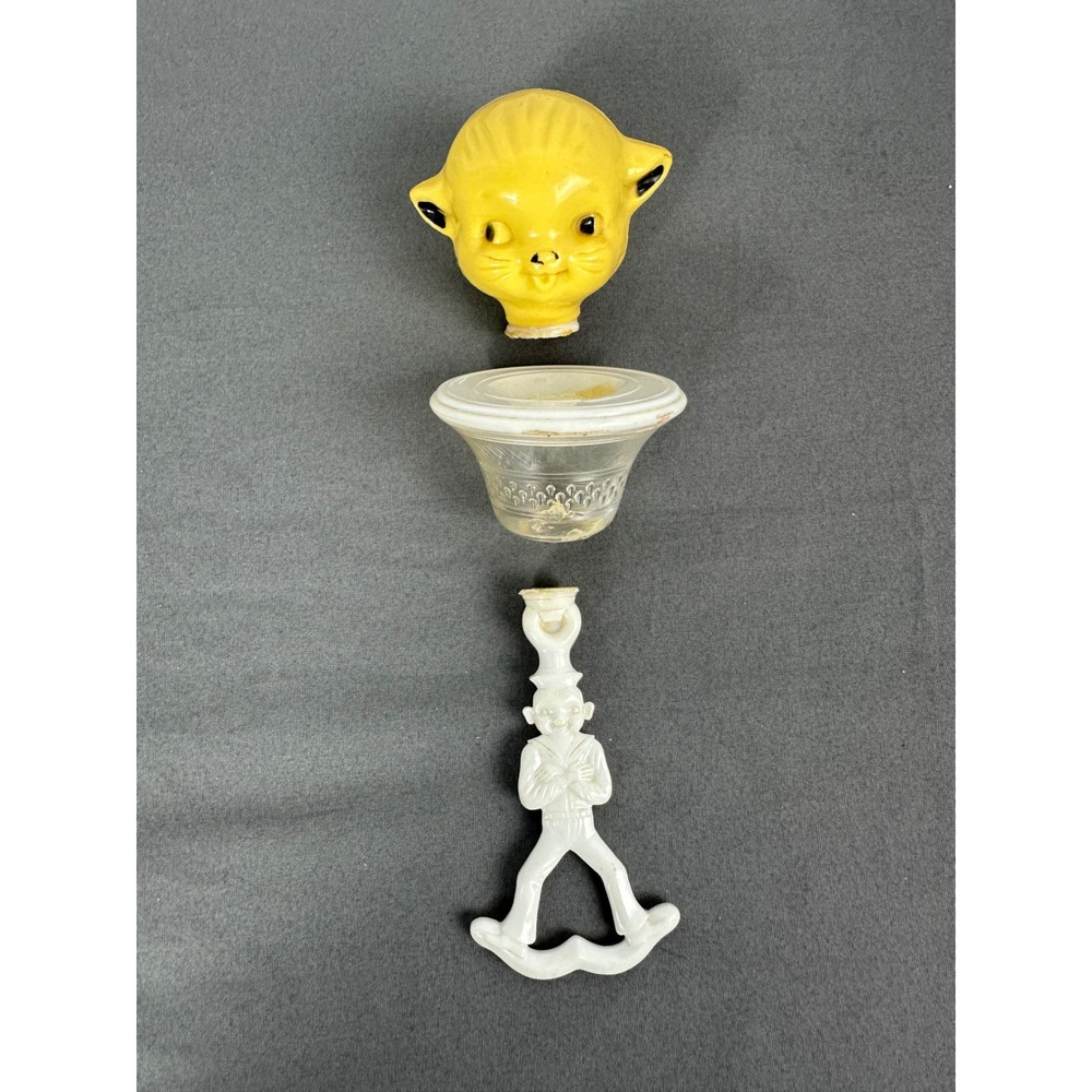 Vintage Figural Baby Rattle Yellow Cat Plastic Handle BROKEN Parts Repair